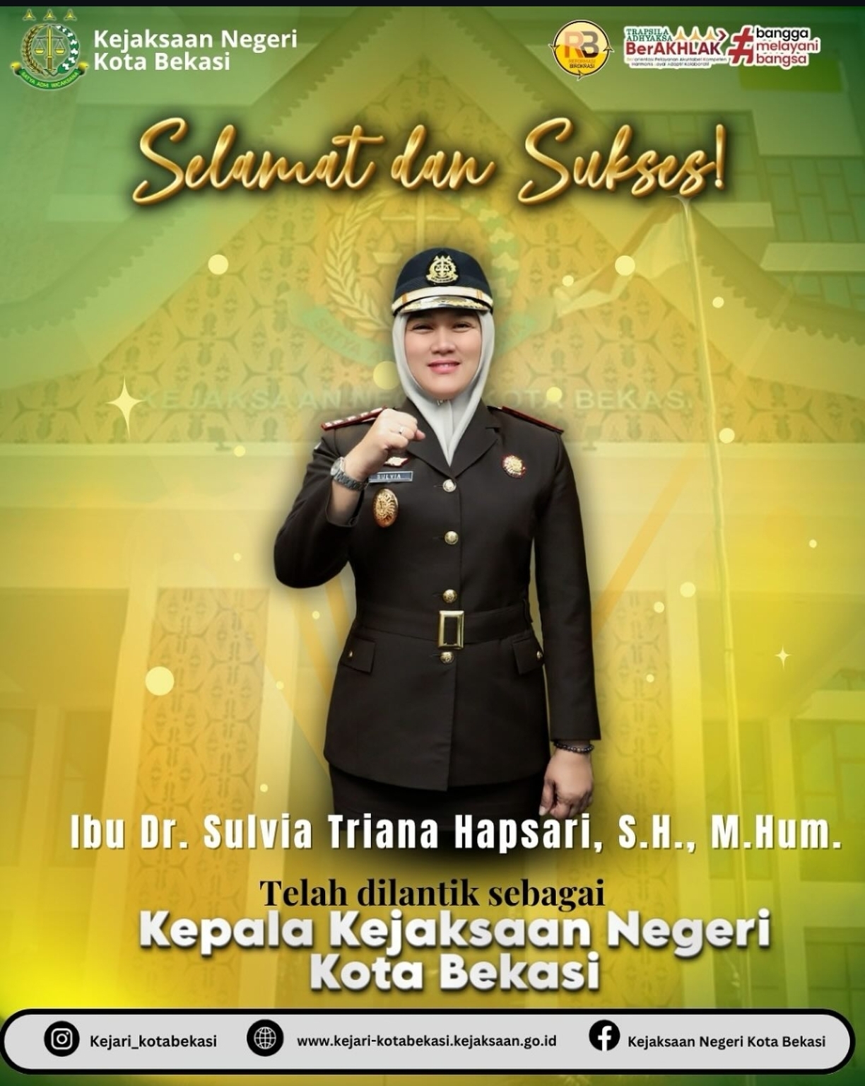 Dr. Sulvia Triana Hapsari, S.H., M.Hum. telah dilantik sebagai Kepala Kejaksaan Negeri Kota Bekasi 23 Juli 2025. (Photo Dok. Kejari Kota Bekasi)