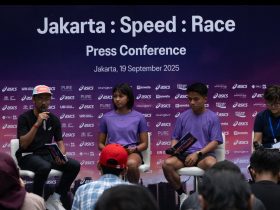 Abiyoga Prakoso, Marketing Lead of Performance Running and APEQ ASICSIndonesia; Jingga Salimul Aqidah, ASICS Youth Talent; Daniel Simanjuntak, ASICS RunningAthlete; dan Bertha Gani, Race Director Run ID dalam Talkshow Jakarta Speed Race